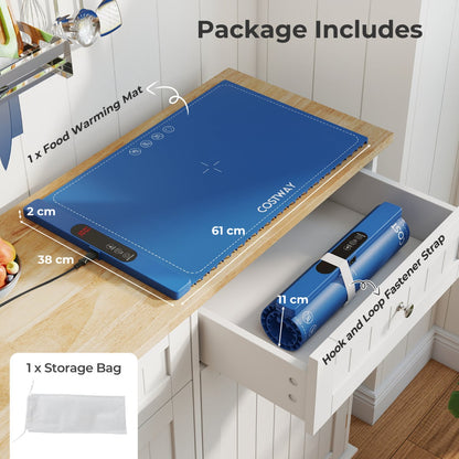 Food Warming Mat Rollable and Portable Electric Warming Tray with Fasting Heating-Blue