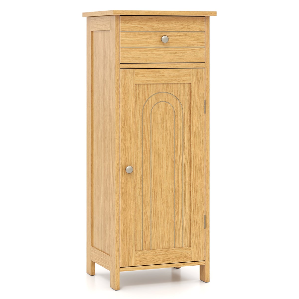 Freestanding Bathroom Storage Cabinet with Door Drawer and Adjustable Shelves-Natural