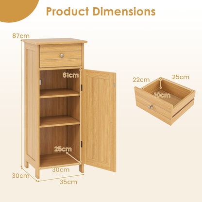 Freestanding Bathroom Storage Cabinet with Door Drawer and Adjustable Shelves-Natural
