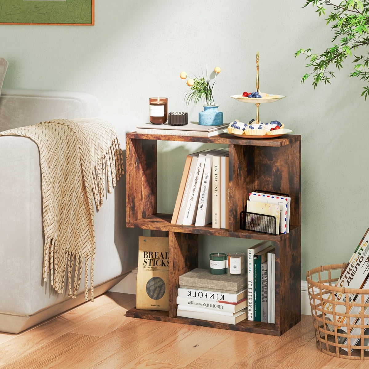 3-Tier Freestanding Bookshelf for Home Office-Rustic Brown