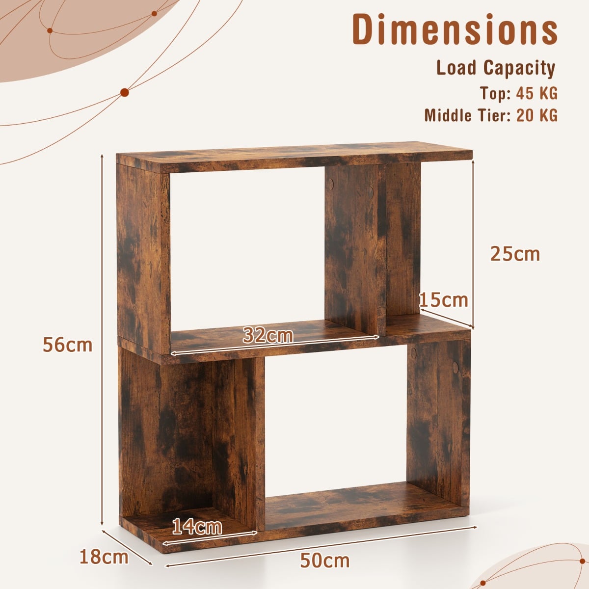 3-Tier Freestanding Bookshelf for Home Office-Rustic Brown