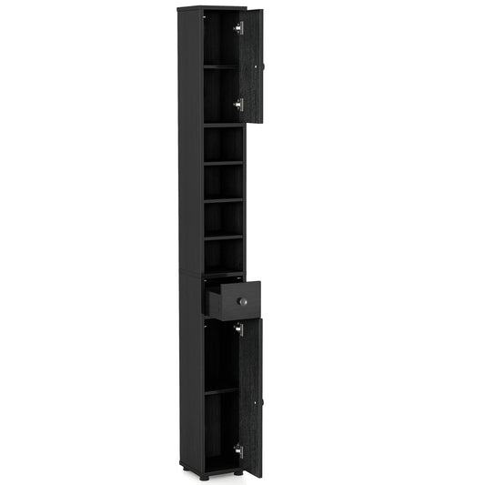 Freestanding Slim Bathroom Cabinet with Drawer and Adjustable Shelves-Black