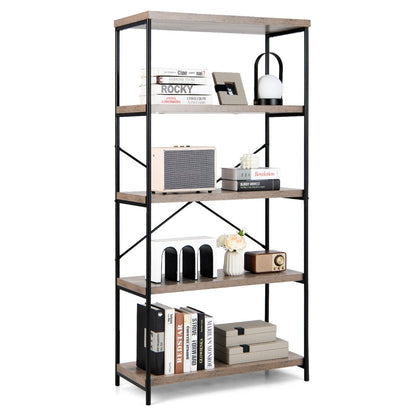 Freestanding Wooden 5-Tier Storage Bookshelf-Grey