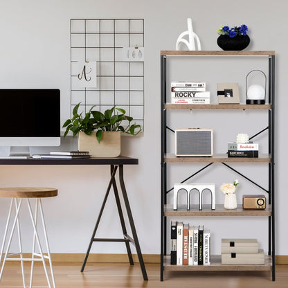 Freestanding Wooden 5-Tier Storage Bookshelf-Grey