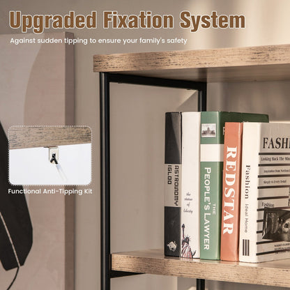 Freestanding Wooden 5-Tier Storage Bookshelf-Grey