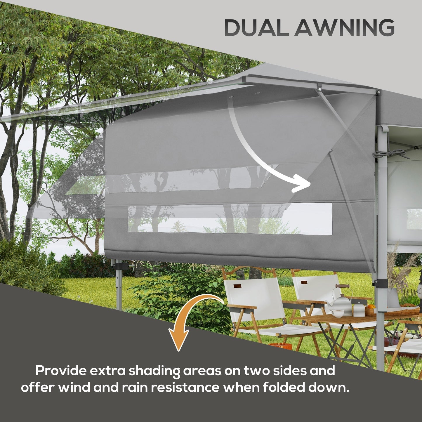 Outsunny 3 x 3m Height Adjustable Pop-Up Gazebo, with Accessories - Grey