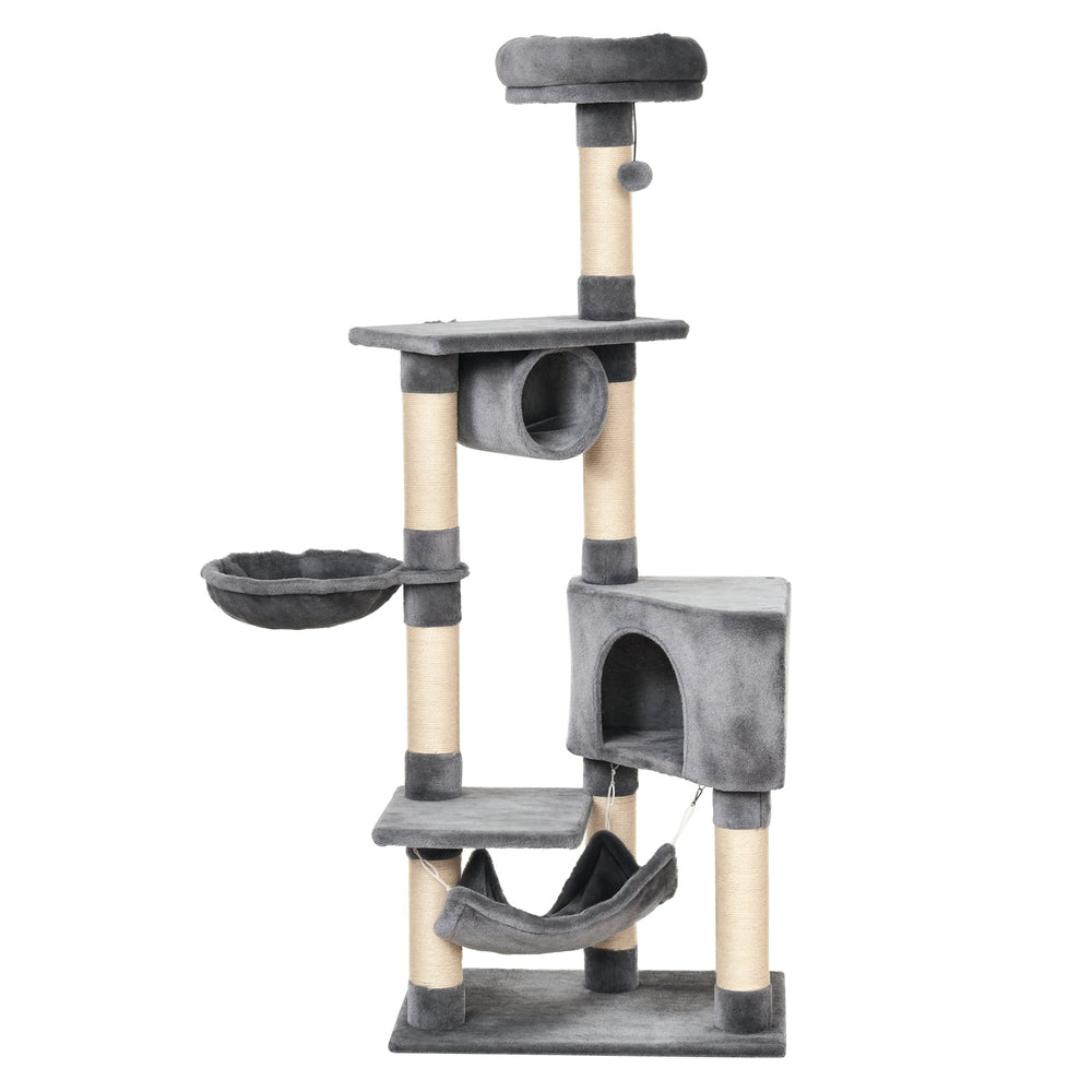 PawHut Cat Tree for Indoor Cats Condo Tower Multi-level Height 150CM Kittens Activity Stand House with Toys & Various Scratching Posts