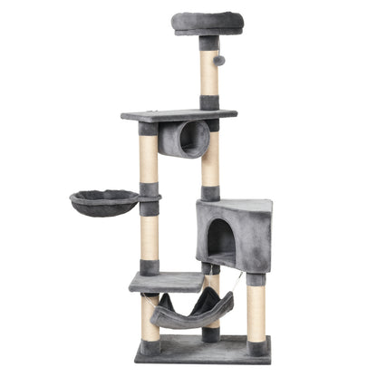 PawHut Cat Tree for Indoor Cats Condo Tower Multi-level Height 150CM Kittens Activity Stand House with Toys & Various Scratching Posts