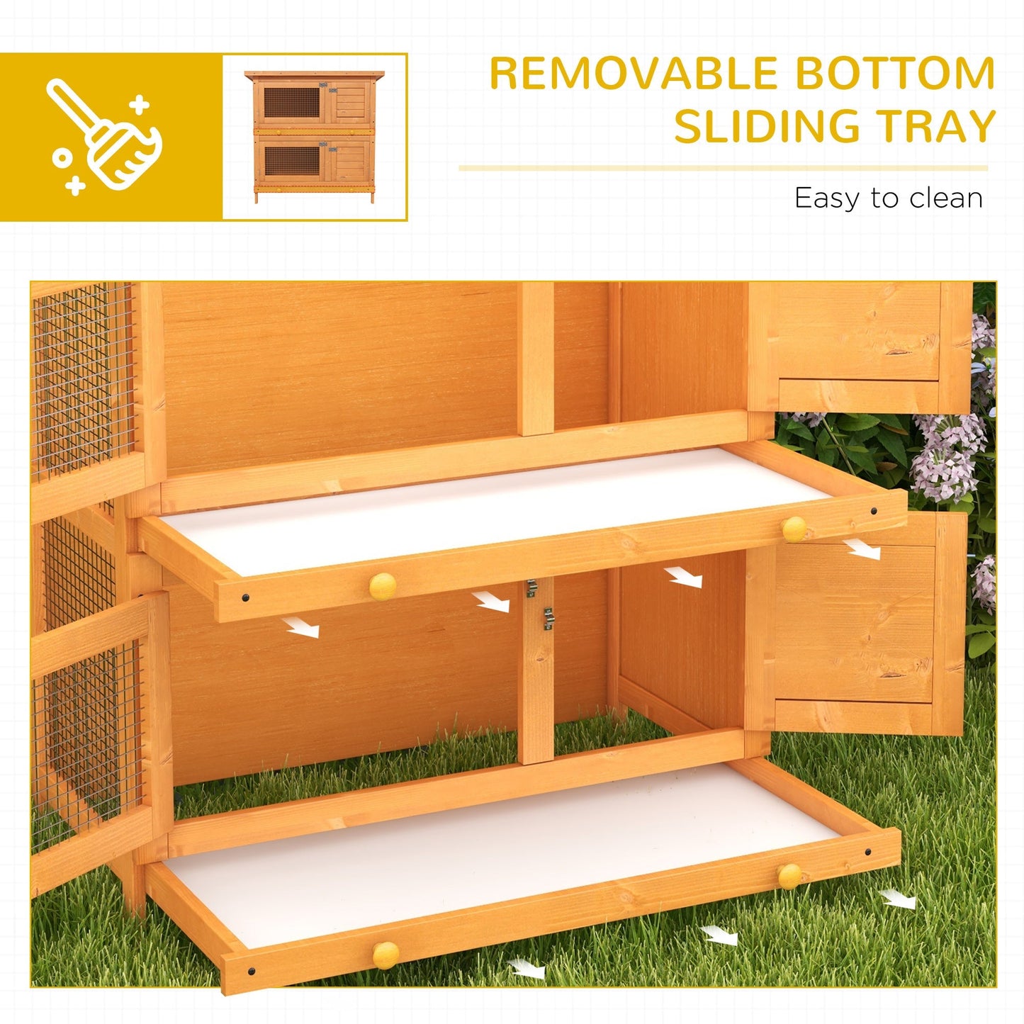 PawHut Double Tier Rabbit Hutch Large 2-Tier Wooden Hutch for Rabbits & Guinea Pigs, Pet Lovers Choice, Natural