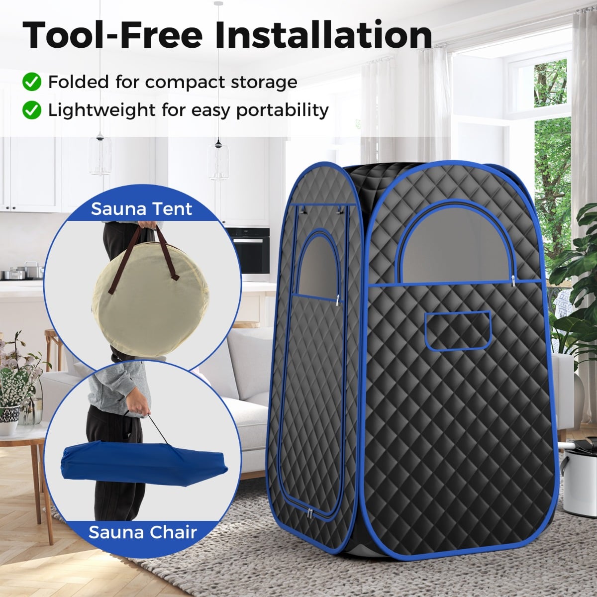 Full Body Steam Sauna Tent with 3L Steam Generator for Single Person-Black