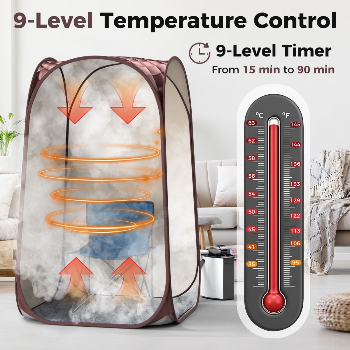 Full Body Steam Sauna Tent with 3L Steam Generator for Single Person-Coffee