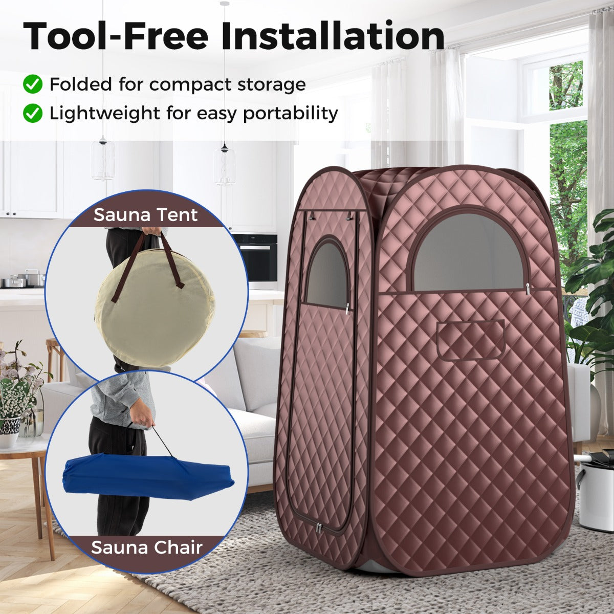 Full Body Steam Sauna Tent with 3L Steam Generator for Single Person-Coffee