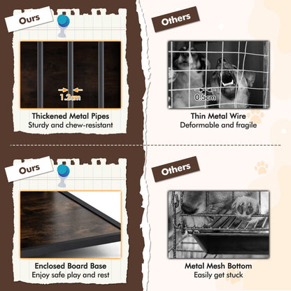 Furniture Style Dog Crate Chew-resistant Dog Cage with Three Doors-Rustic Brown