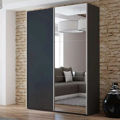 Boris Mirror Sliding Door 150cm Wardrobe - Graphite, White, Black