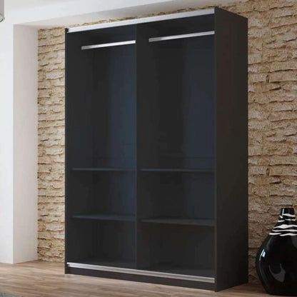 Boris Mirror Sliding Door 150cm Wardrobe - Graphite, White, Black