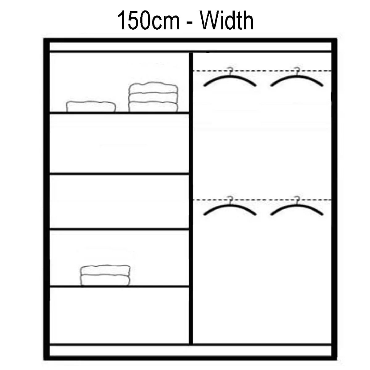 Boris Mirror Sliding Door 150cm Wardrobe - White, Black, Graphite