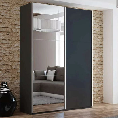 Boris Mirror Sliding Door 150cm Wardrobe - Graphite, White, Black