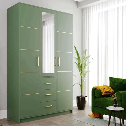 Barnsley 3 Doors Mirrored Wardrobe with 3 Drawers - Green, Blue, Plum