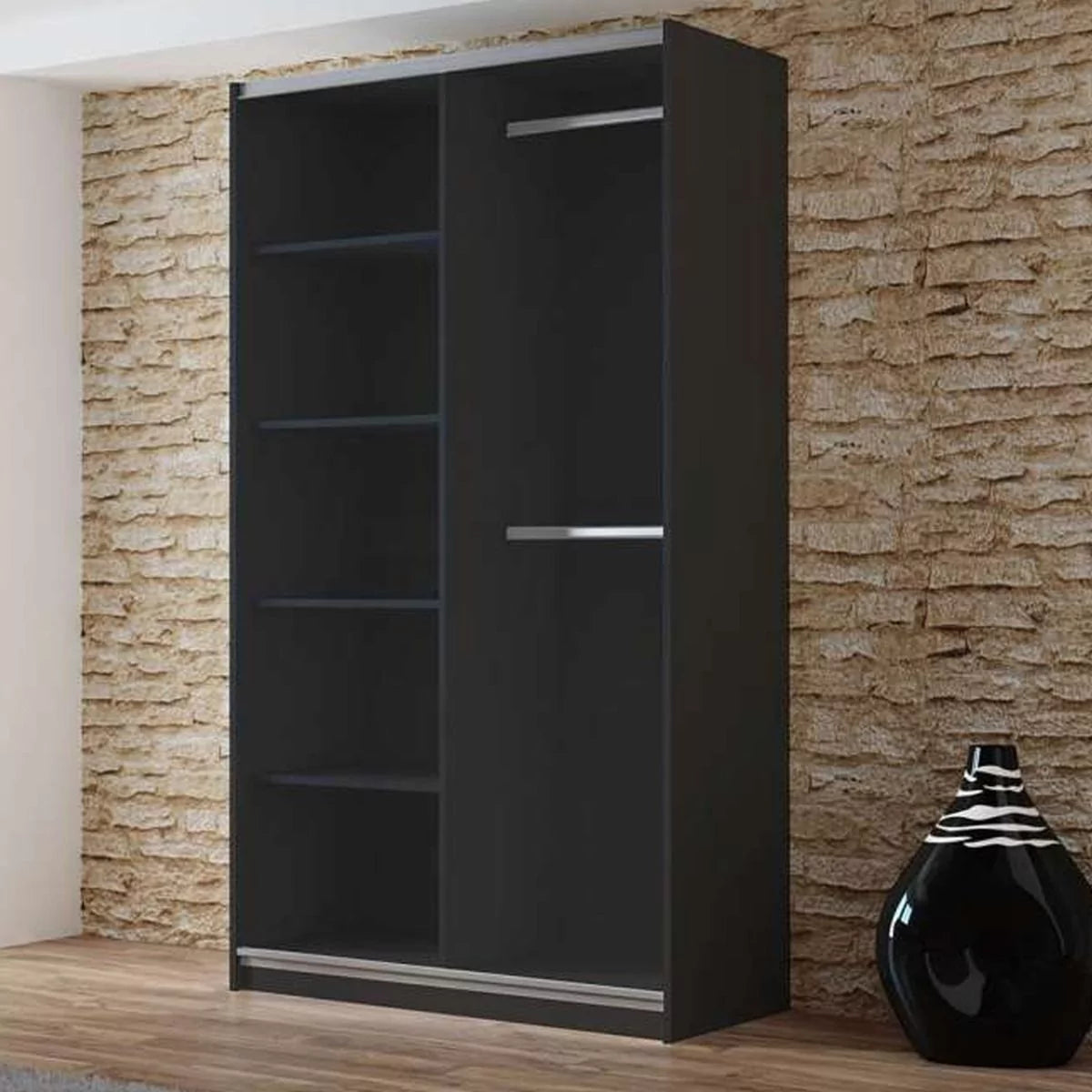 Boris Sliding Door 120cm Wardrobe with Mirror - Black, White, Graphite