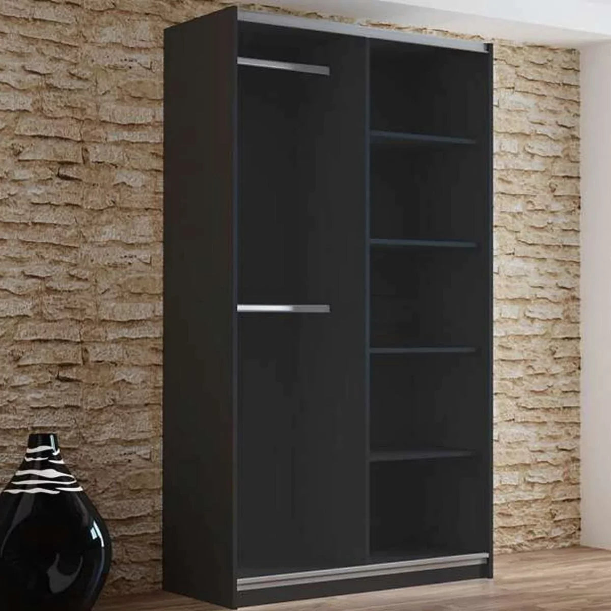 Boris Sliding Door 120cm Wardrobe with Mirror - Black, White, Graphite