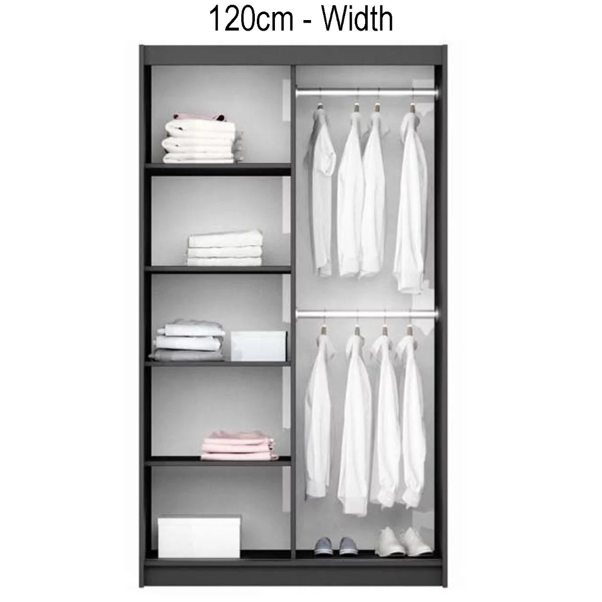 Boris Sliding Door 120cm Wardrobe with Mirror - White, Black, Graphite