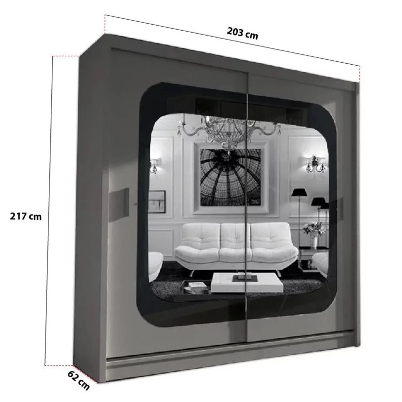خزانة ملابس منزلقة ذات بابين ومرآة من تشيلسي جراي - 150 سم و203 سم