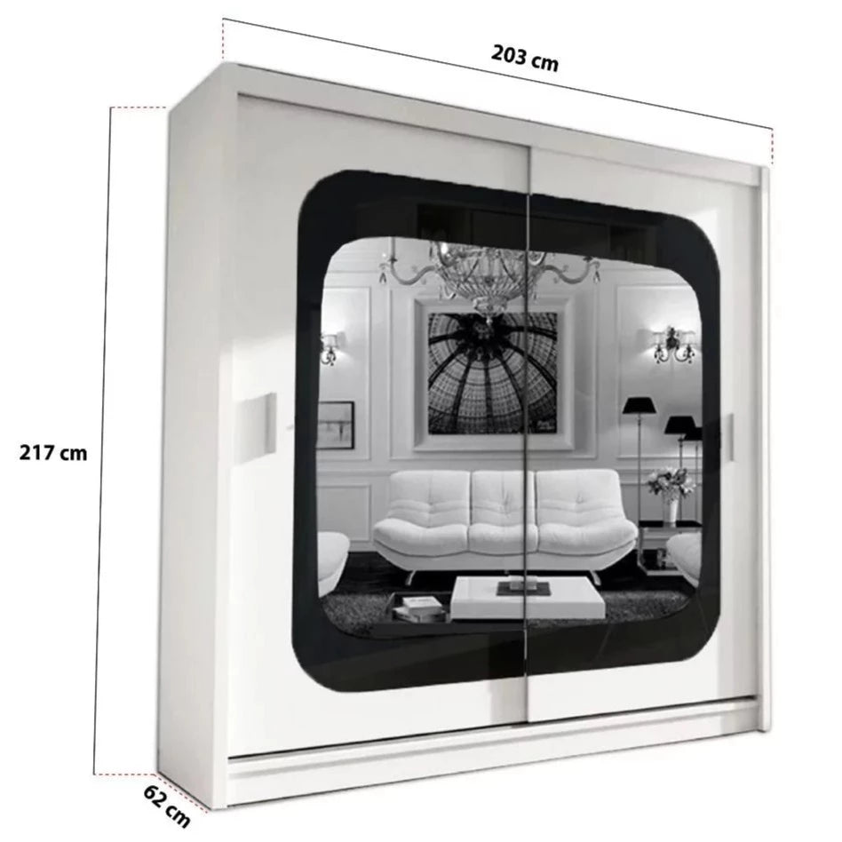 خزانة ملابس منزلقة ذات بابين ومرآة من تشيلسي جراي - 150 سم و203 سم