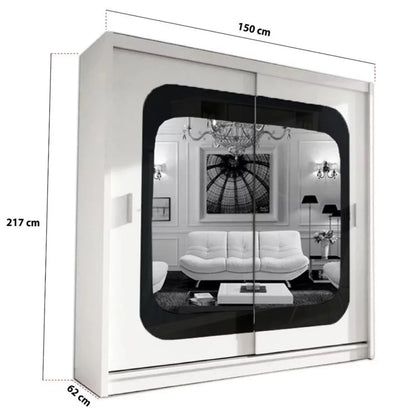 خزانة ملابس منزلقة ذات بابين ومرآة من تشيلسي جراي - 150 سم و203 سم