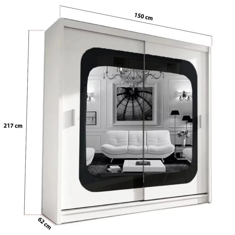 خزانة ملابس منزلقة ذات بابين ومرآة من تشيلسي وايت - 150 سم و203 سم