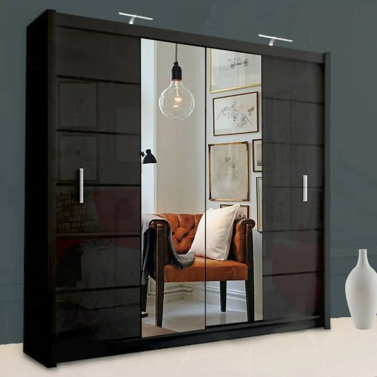 Lisbane Black Sliding Door Wardrobe - 150cm,180cm and 203cm