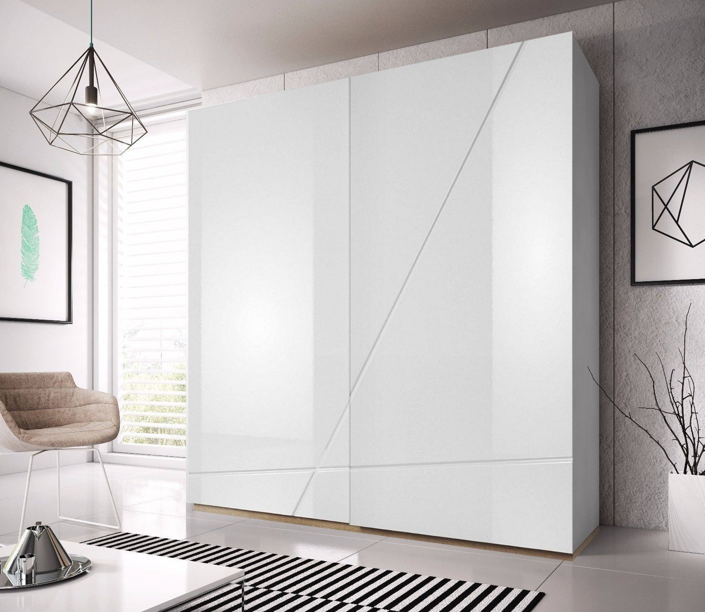 Fabia 2-Door Gloss Sliding Wardrobe 200cm - White