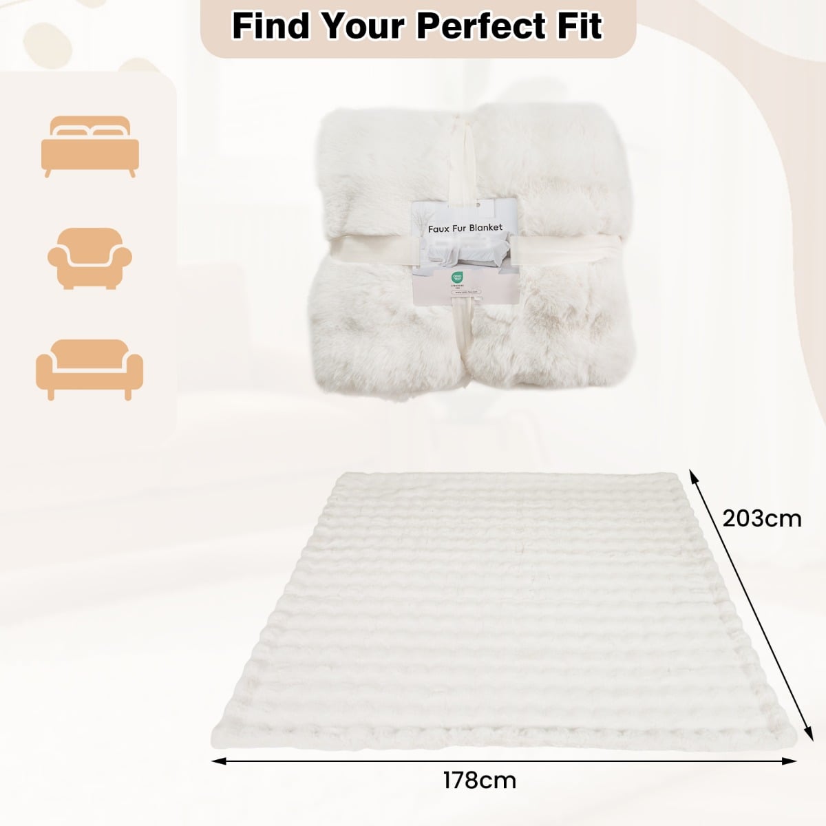 Fuzzy Plush Rabbit Fur Bubble Blanket for Bed Armchair Sofa-L