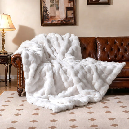 Fuzzy Plush Rabbit Fur Bubble Blanket for Bed Armchair Sofa-M