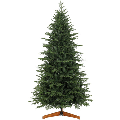 HOMCOM 7ft Artificial Christmas Tree Full Hinged Xmas Tree Solid Pine Wood Stand, Green