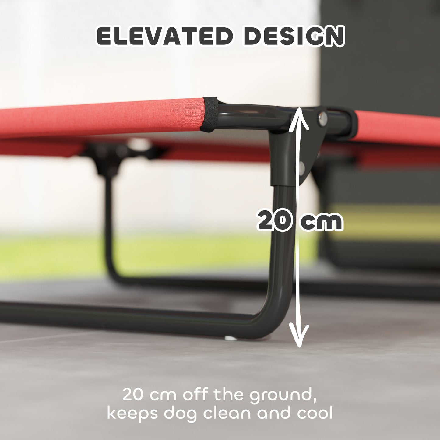 PawHut Portable Raised Dog Bed, Elevated Pet Cot with Breathable Mesh for Indoor Outdoor, for Large Dogs, Red