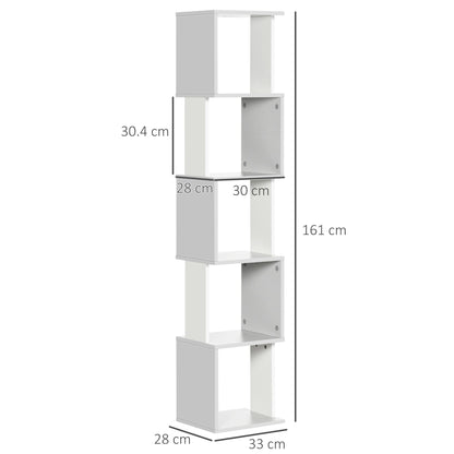 HOMCOM Modern 5-Tier Bookshelf, Freestanding Bookcase Storage Shelving for Living Room Home Office Study, White and Light Grey