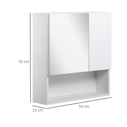 kleankin Bathroom Mirror Cabinet Wall-Mounted Storage w/ Double Door Adjustable Shelf - White