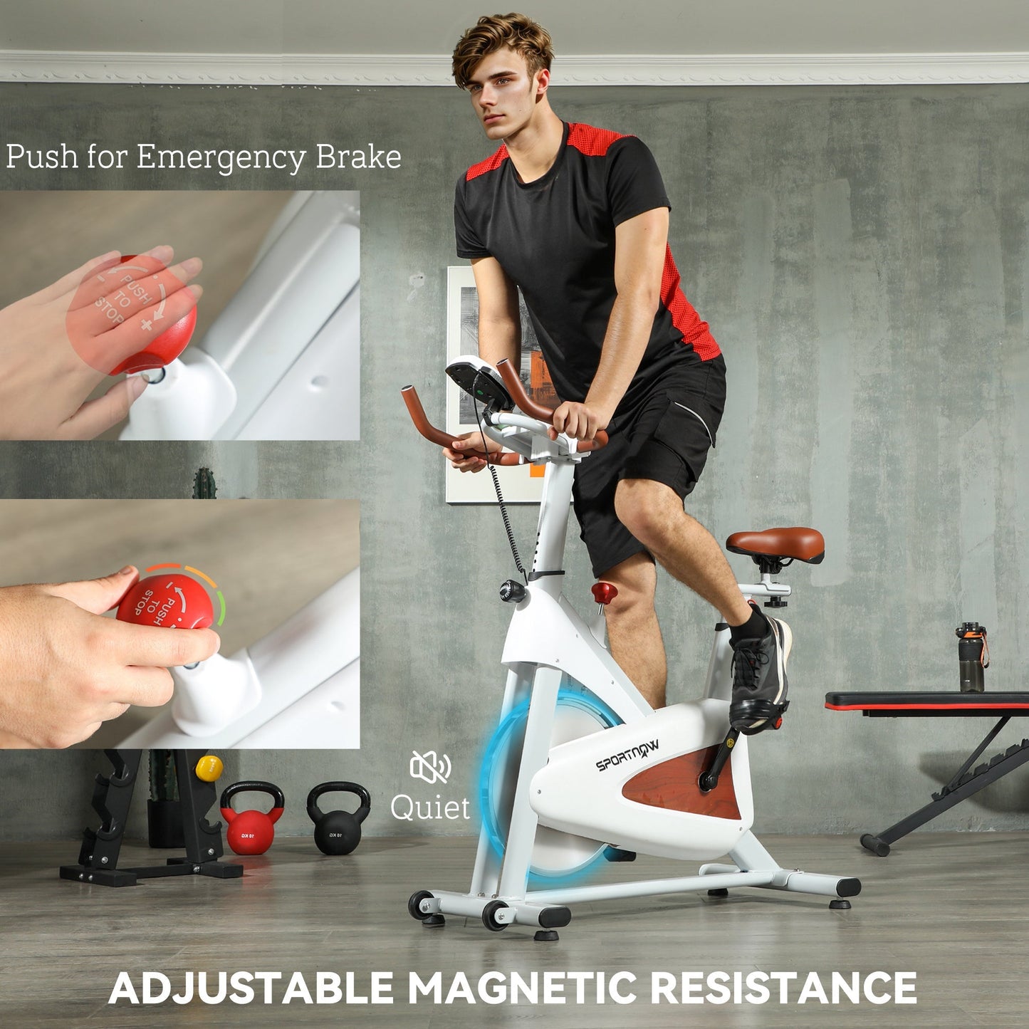 SPORTNOW Quiet Stationary Exercise Bike with Adjustable Resistance, Seat, White