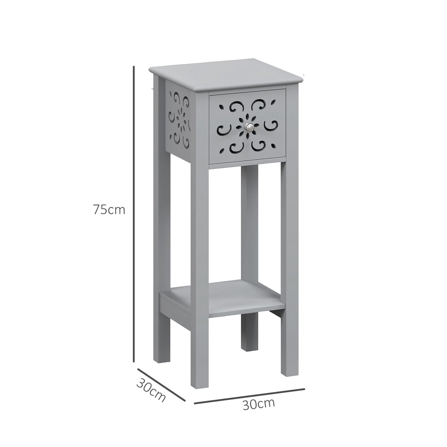 HOMCOM Set of Two Elegant Floral Cut-Out Side Tables - Grey