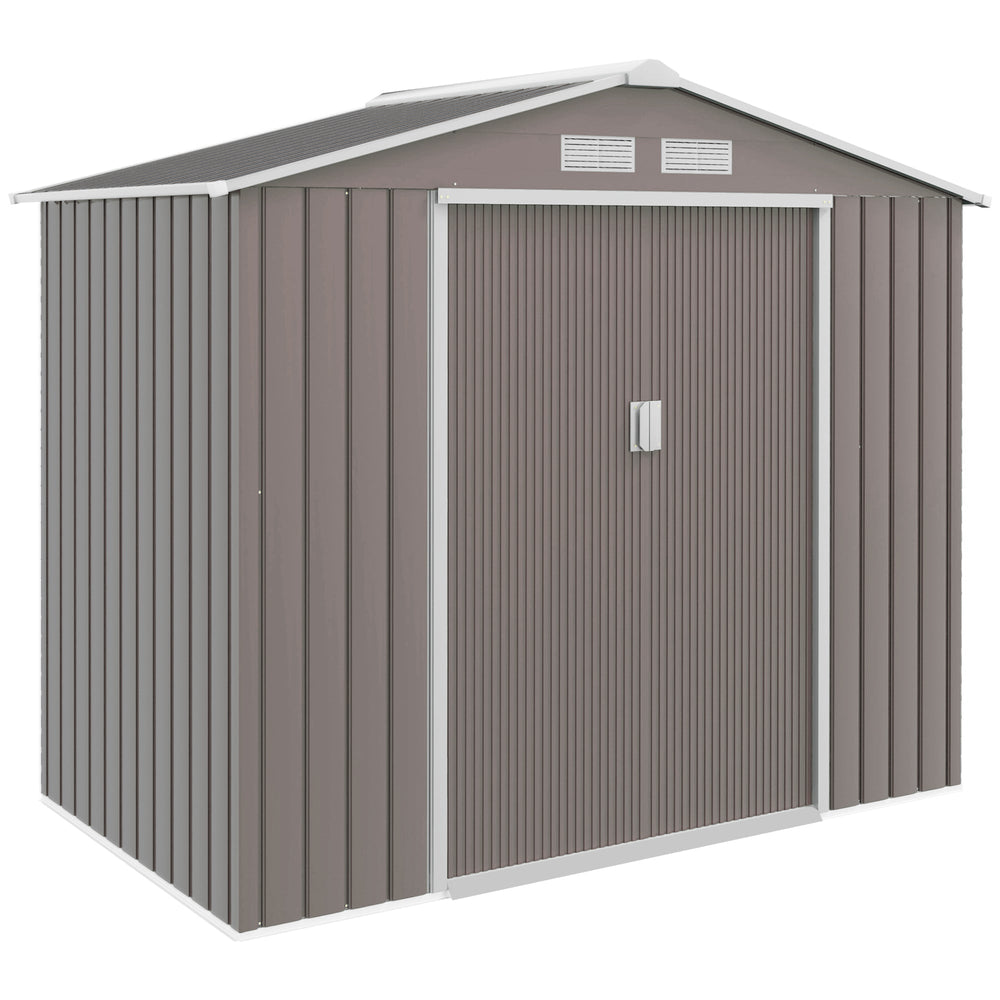 Outsunny 7ft x 4ft Lockable Garden Metal Storage Shed Storage Roofed Tool Metal Shed w/ Air Vents Steel Grey