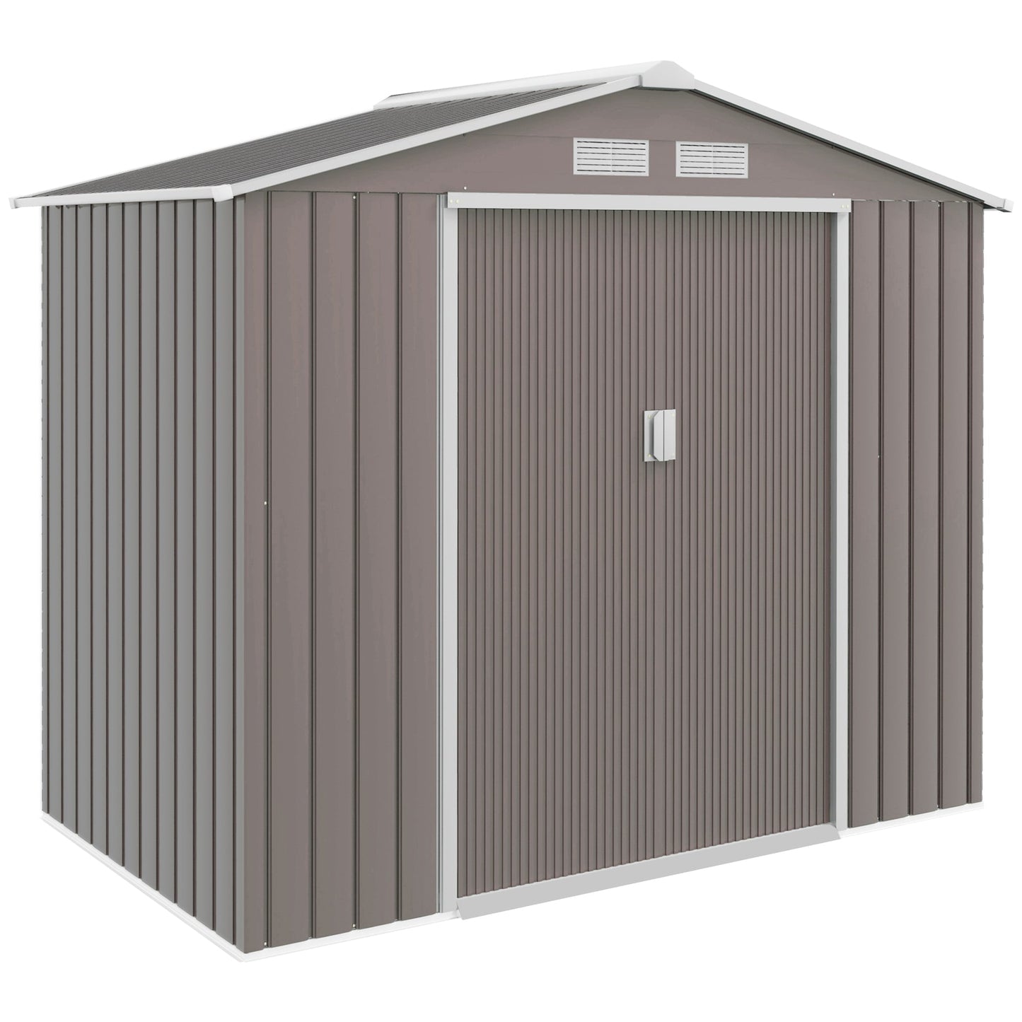 Outsunny 7ft x 4ft Lockable Garden Metal Storage Shed Storage Roofed Tool Metal Shed w/ Air Vents Steel Grey
