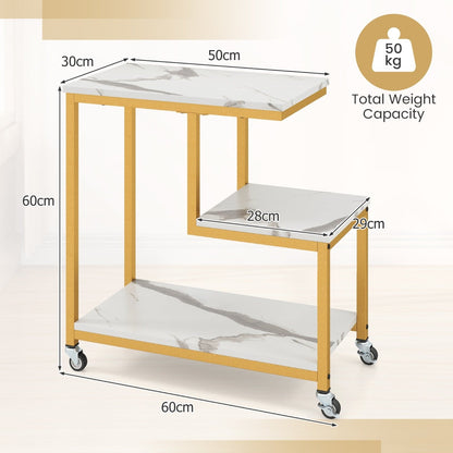 3-Tier Small Sofa Couch Side Table with Lockable Casters for Living Room-White