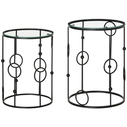 HOMCOM Nesting Round Coffee Table Set of 2 - Black