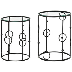 HOMCOM Nesting Round Coffee Table Set of 2 - Black