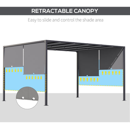 Outsunny 3(m) x 4m Metal Pergola with LED Lights, Outdoor Garden Pergola with Sliding Roof, Solar Powered, for BBQ,√Ç Lawn, Dark Grey