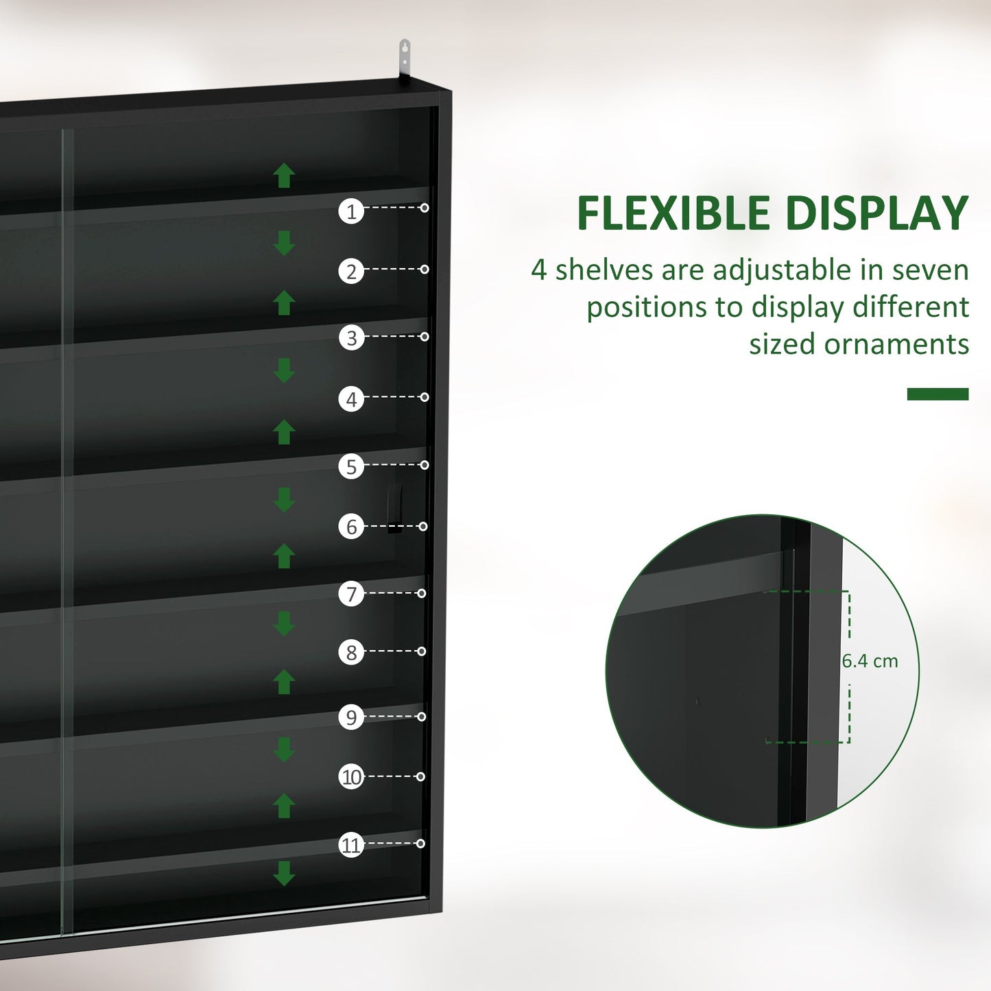 HOMCOM Six Shelf Display Cabinet, with Glass Doors - Black