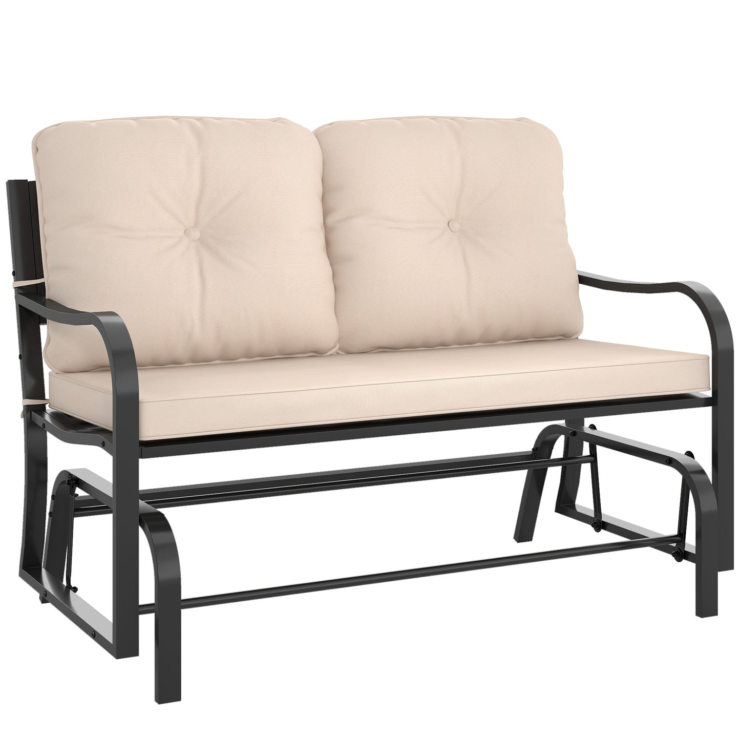 Outsunny 2-Person Outdoor Loveseat Glider Bench Rocking Chair for Patio, Garden, Yard, Porch with Armrest and Cushions, Khaki