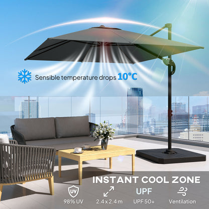 Outsunny 2.4 x 2.4m Cantilever Parasol with Umbrella Weights, UPF50+ Offset Outdoor Umbrella w/ Easy Tilt Adjustment, Dark Grey