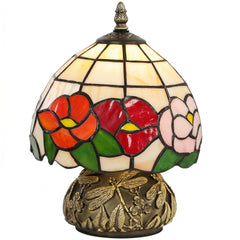 HOMCOM Handcrafted Classic Stained Glass Bedside Lamp, Tiffany-Style Table Lamp with Sculpted Dragonfly Base, Multi-Coloured