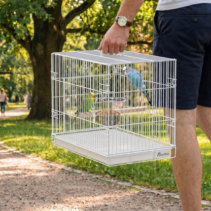 PawHut Bird Cage Foldable Portable Budgie Cage with Wooden Perch 2 Bowls for Travel 49 x 31 x 40 cm Black
